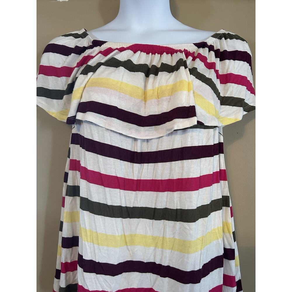 Lane Bryant 14/16 Striped Convertible Blouse Summer White Pink Yellow